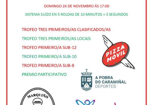 O VII Torneo de Xadrez Pizza Móvil Concello da Pobra terá lugar no 26 de novembro
